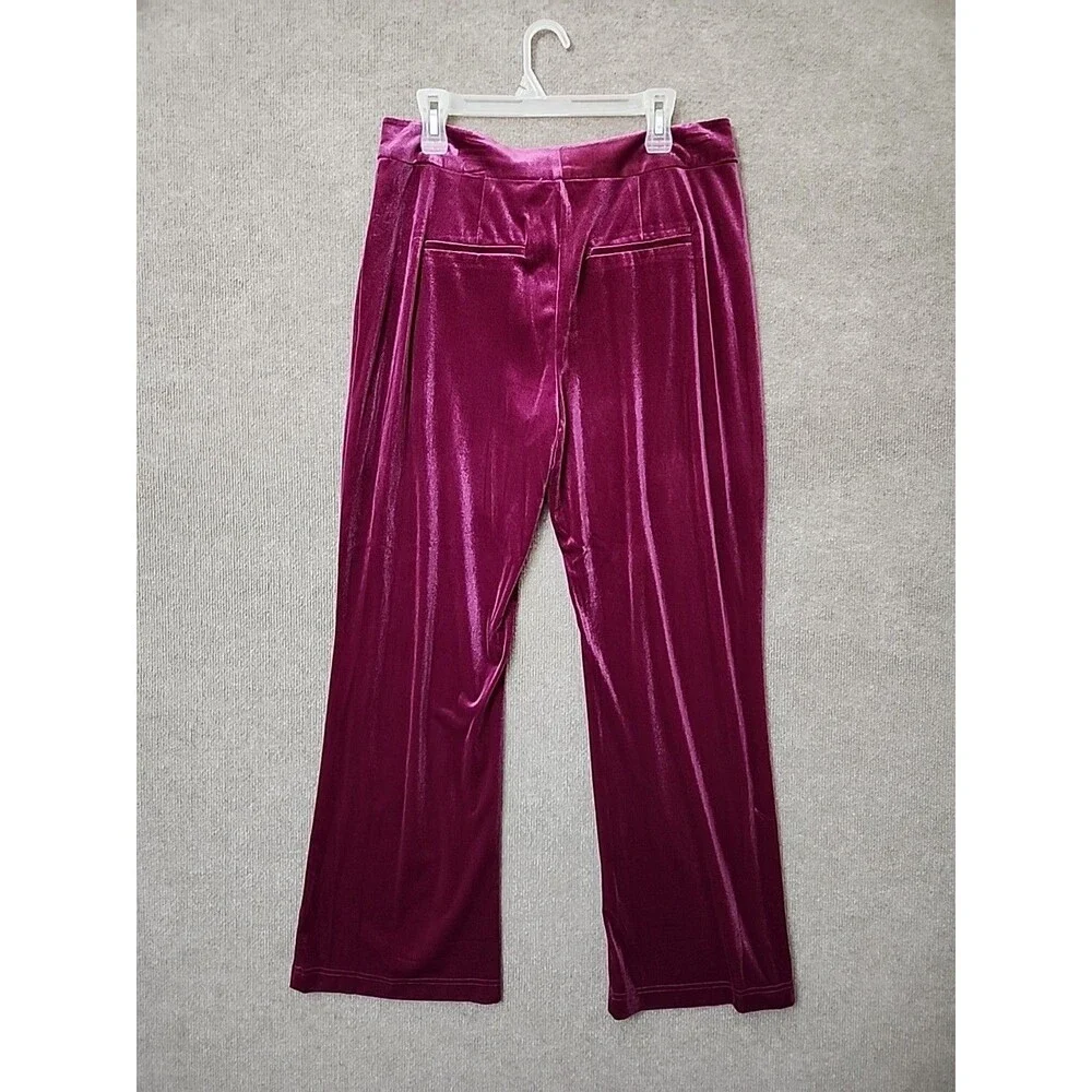 Nine West Velvet Dress Pants Womens L Australian Orchid Wide Leg Stretch NEW - Picture 3 of 7